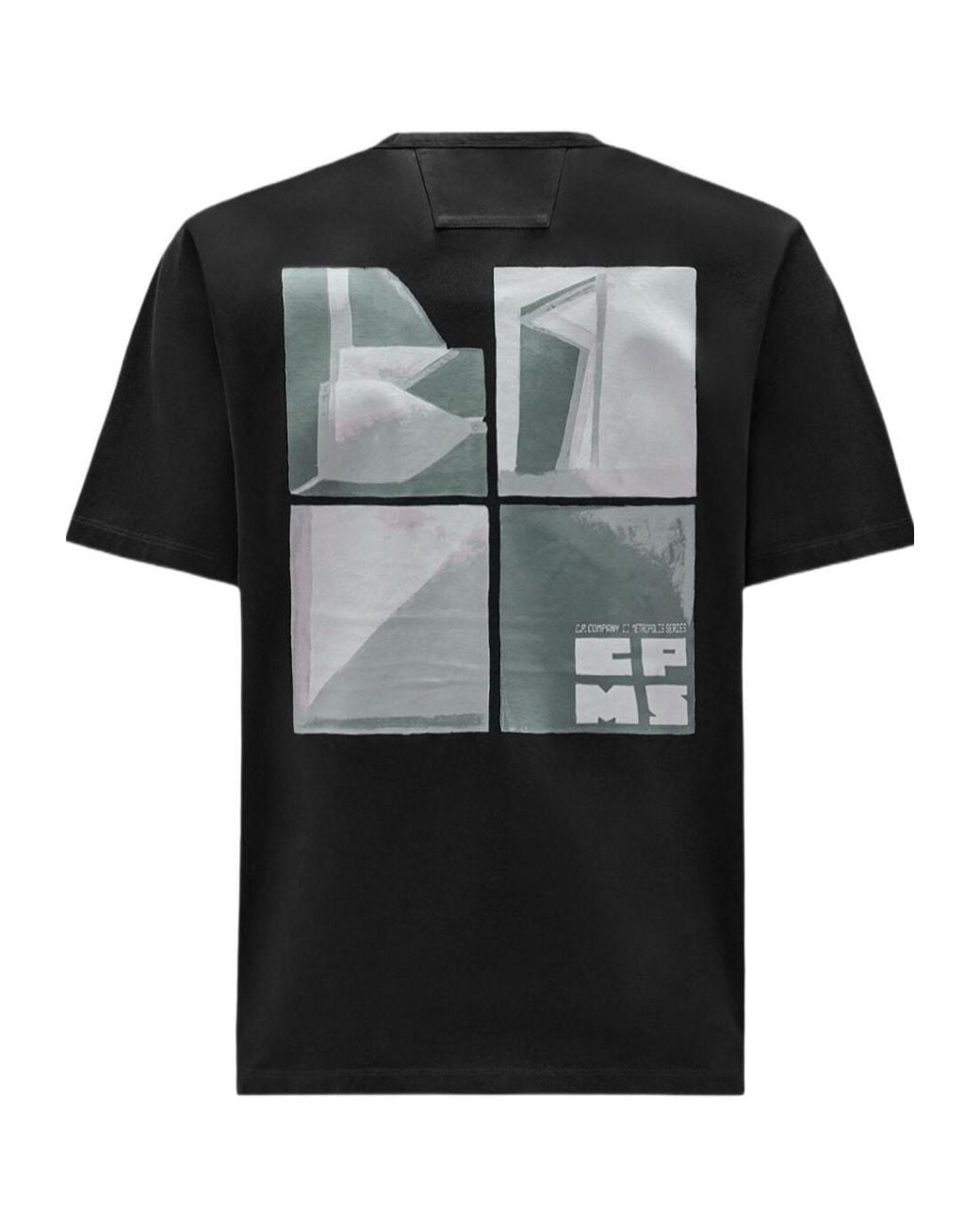 C P Company Black Metropolis Series Mercerized Jersey Short Sleeve Crewneck Architecture Graphic T-Shirt for men