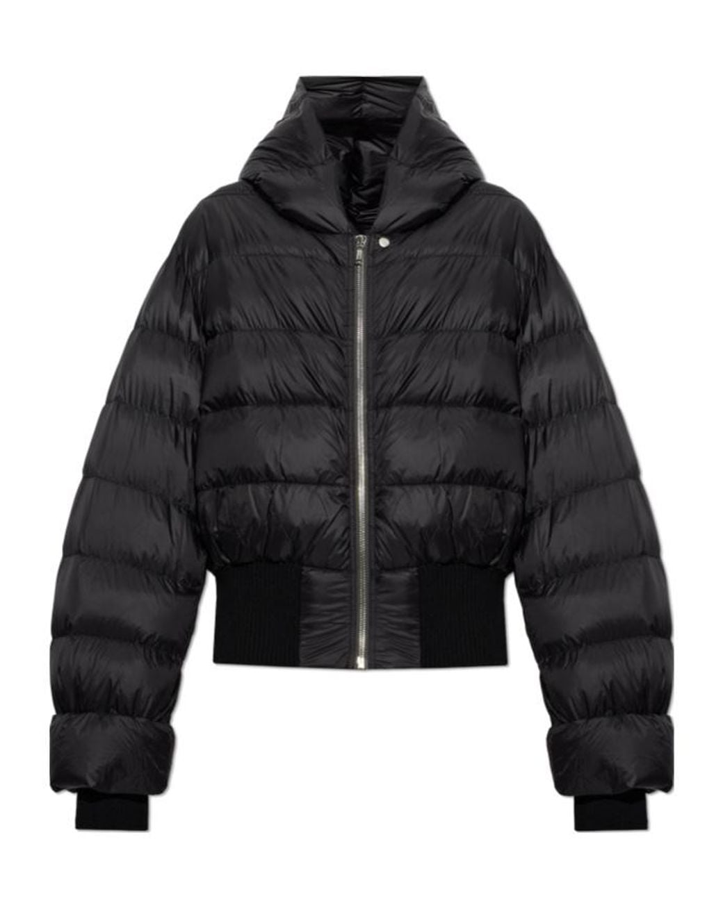 Rick Owens Black Hooded Puffer Jacket for men