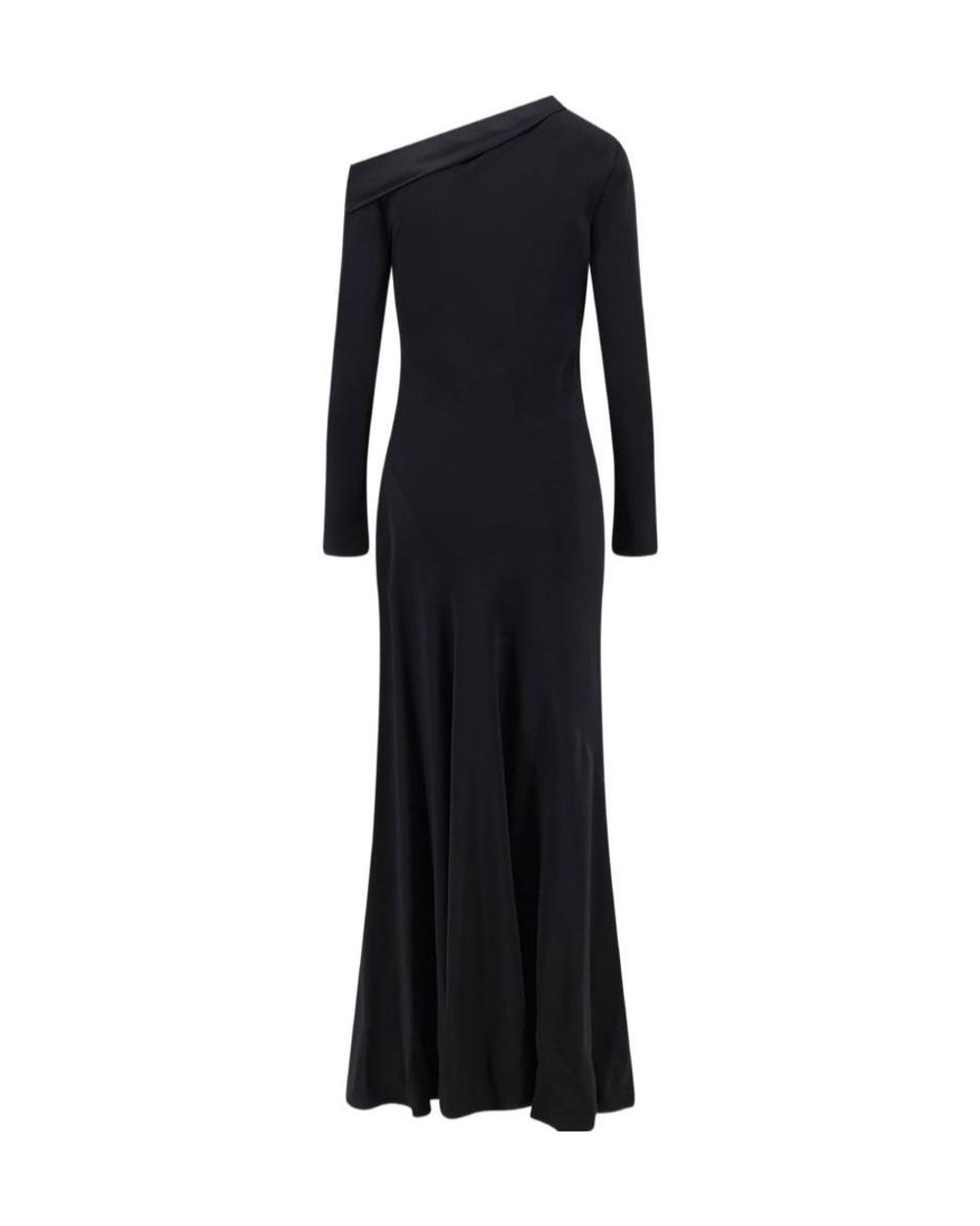 Alberta Ferretti Black One-Shoulder Satin Gown