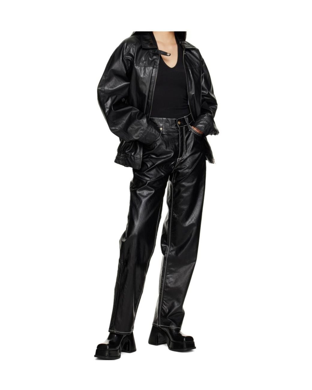 Eytys Black High-Waist Faux-Leather Trousers