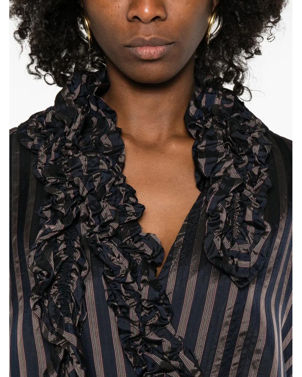 Dries Van Noten Black Striped Ruffled Top