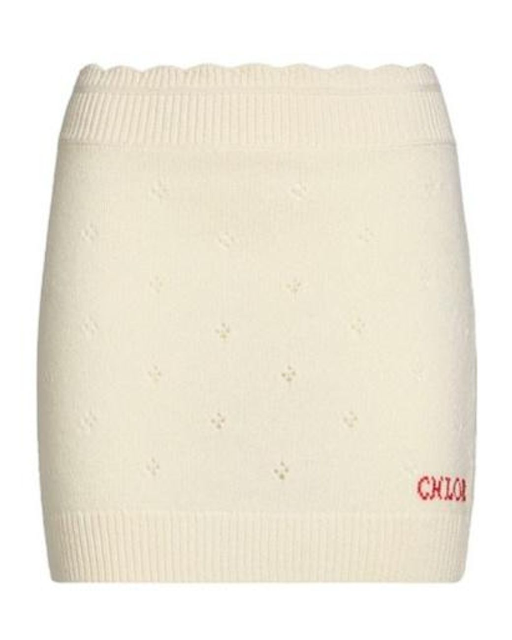 Chloé Natural Embroideredlogo Asymmetric Knit Midi Skirt