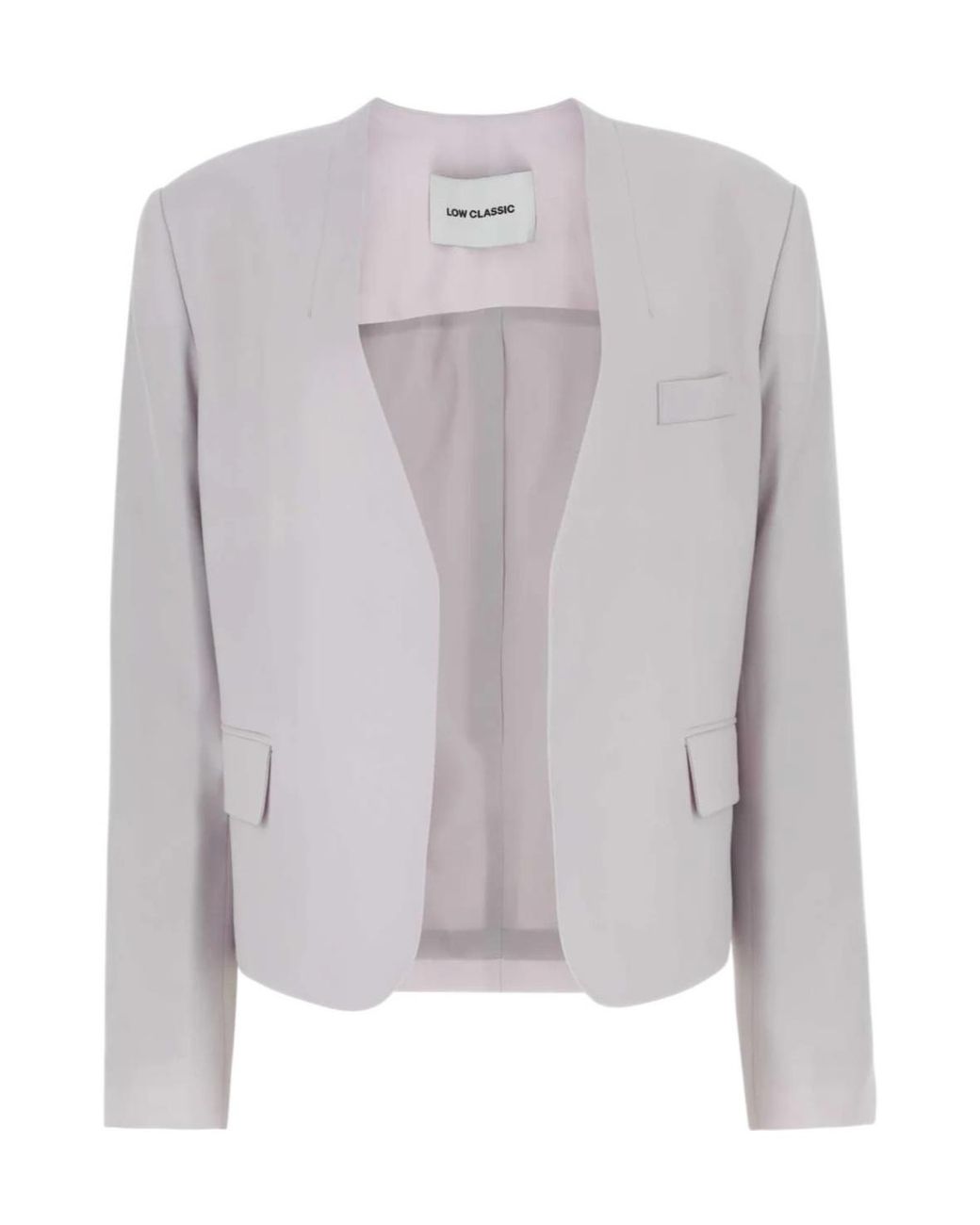Low Classic Gray Single Breasted Collarless Tailored Blazer