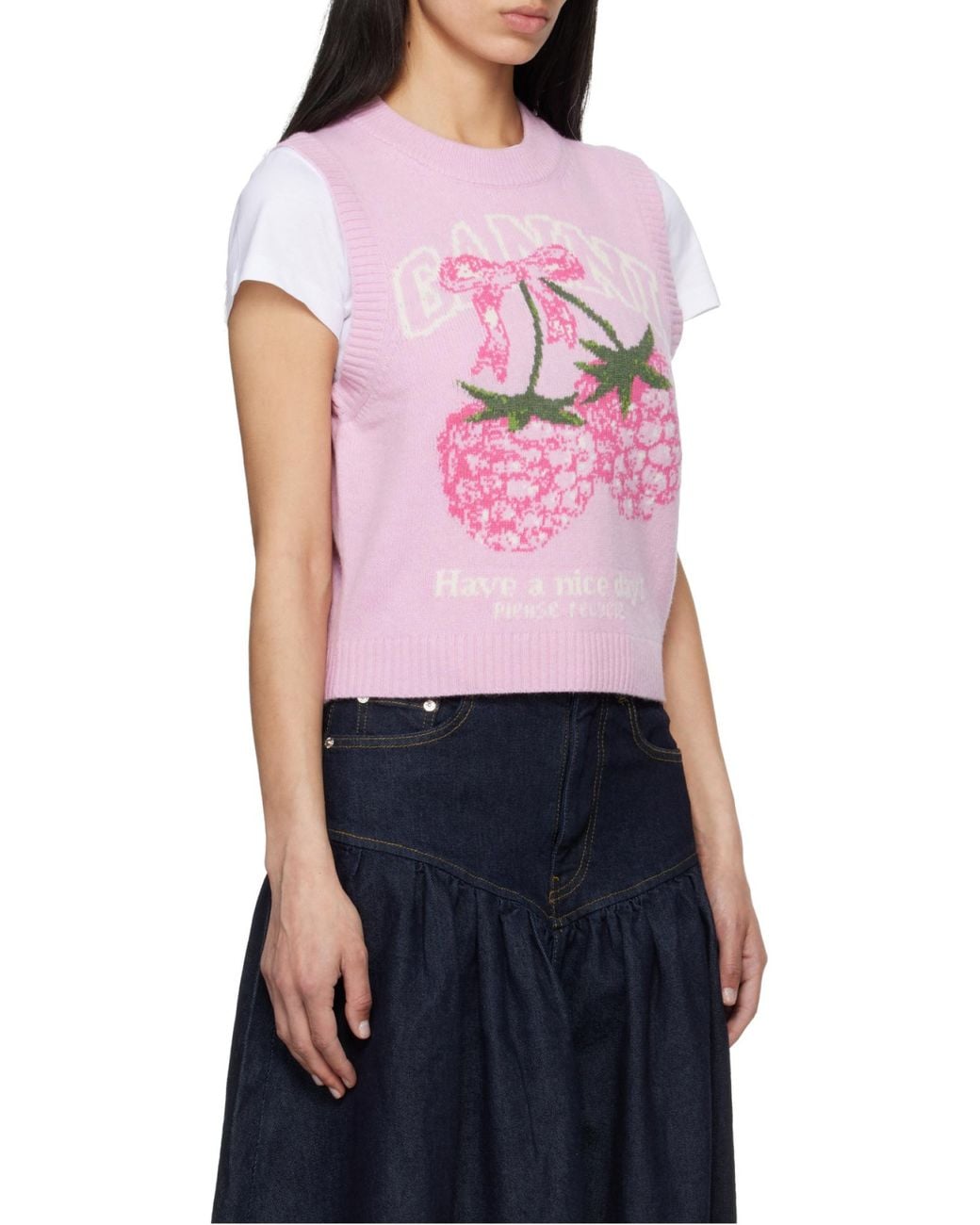 Ganni Pink Graphic Intarsia Knitted Top