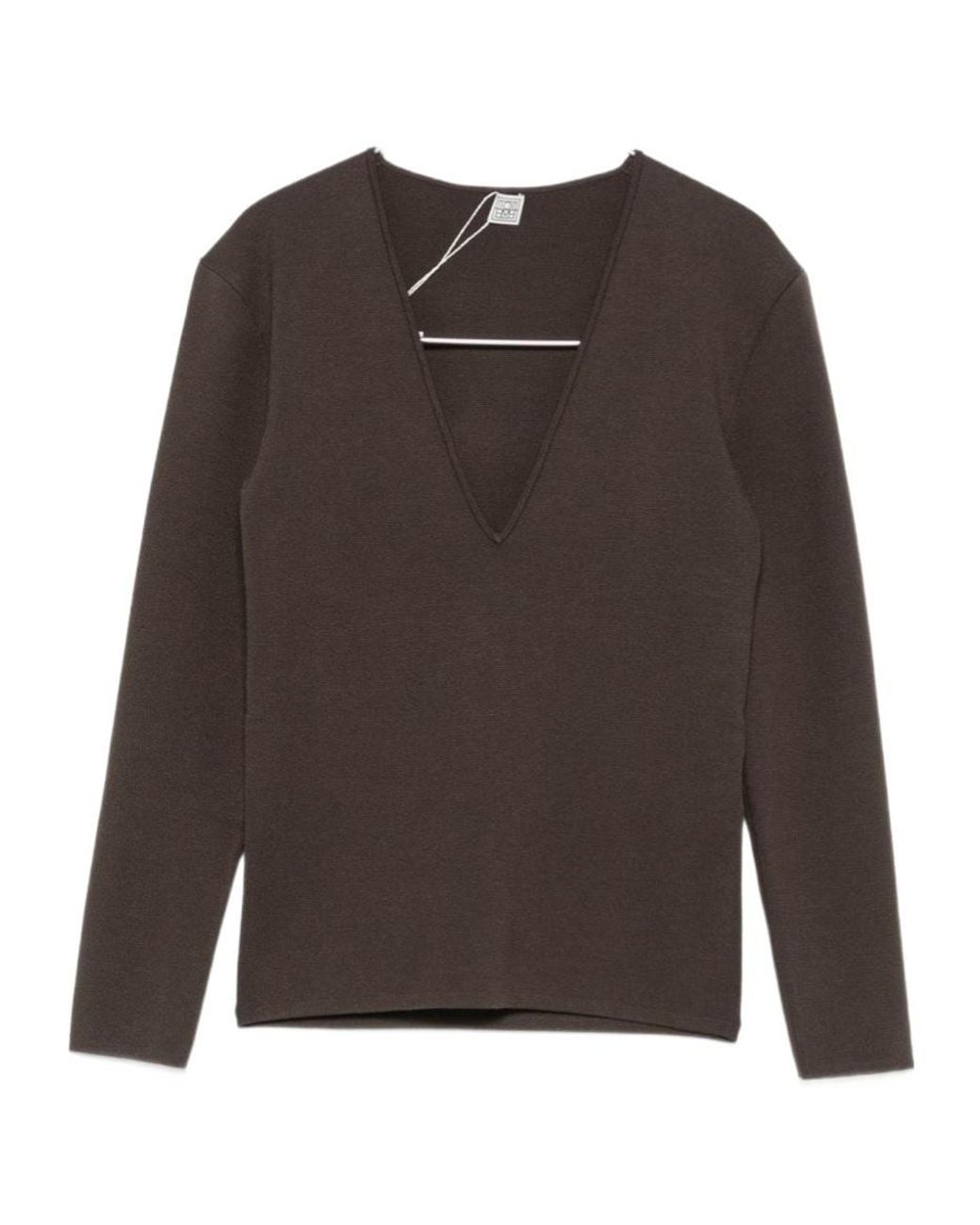 Totême Brown V-Neck Long-Sleeve Sweater