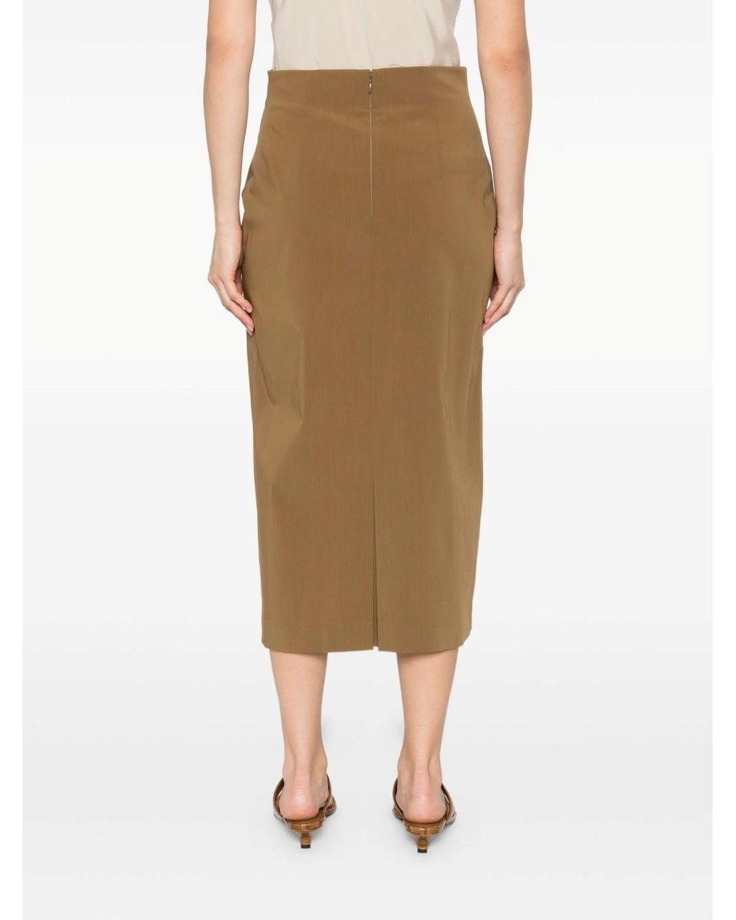 Alberta Ferretti Natural Wool-Blend Pencil Skirt