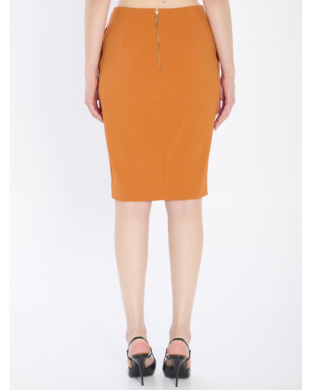 Saint Laurent Orange Mid-Rise Pencil Skirt