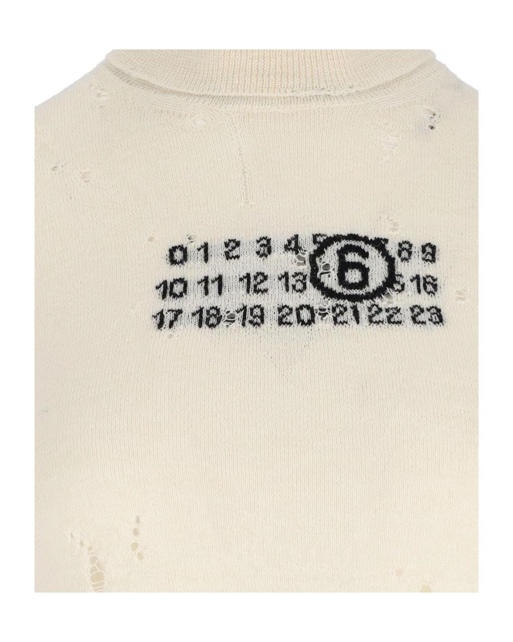 MM6 by Maison Margiela Blue Numbers-Motif Distressed Jumper