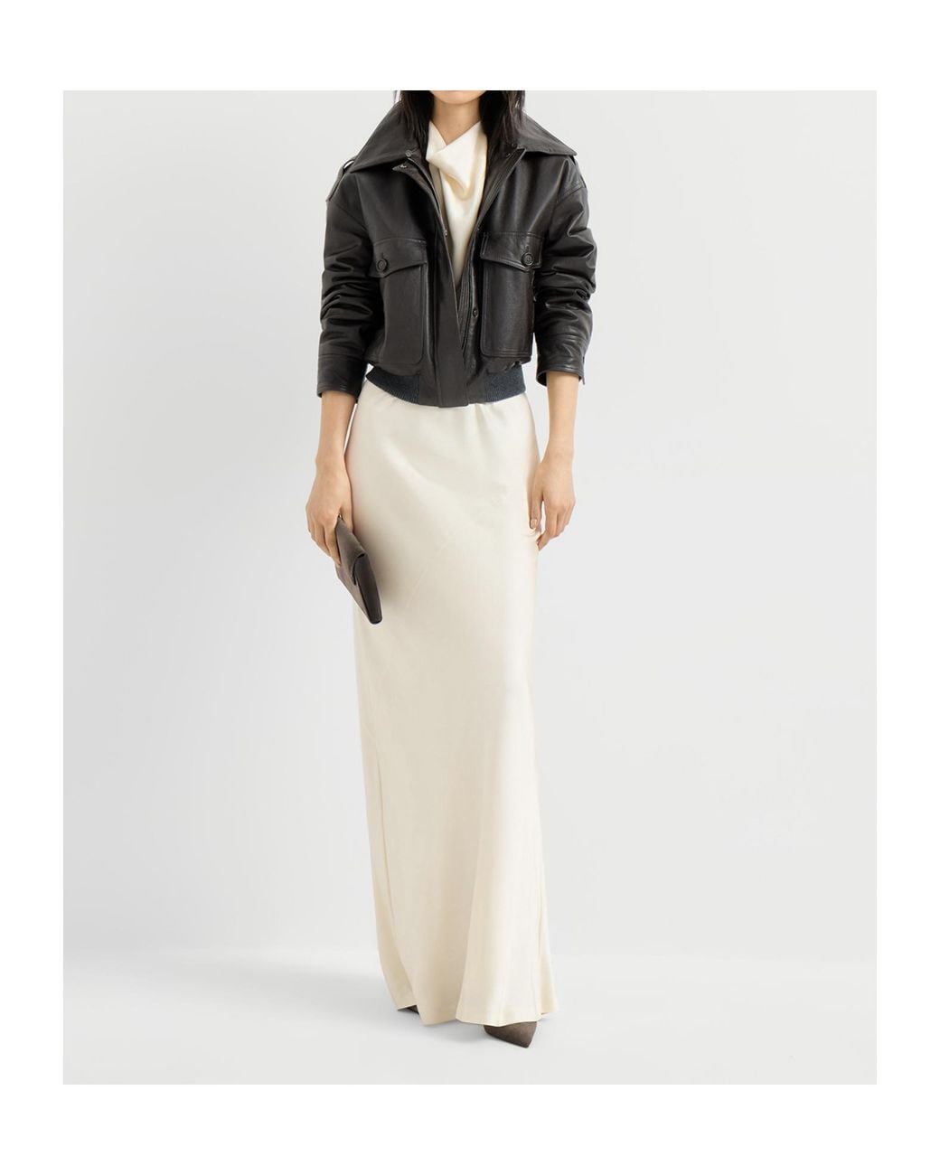 Brunello Cucinelli White Silk Satin Halterneck Dress