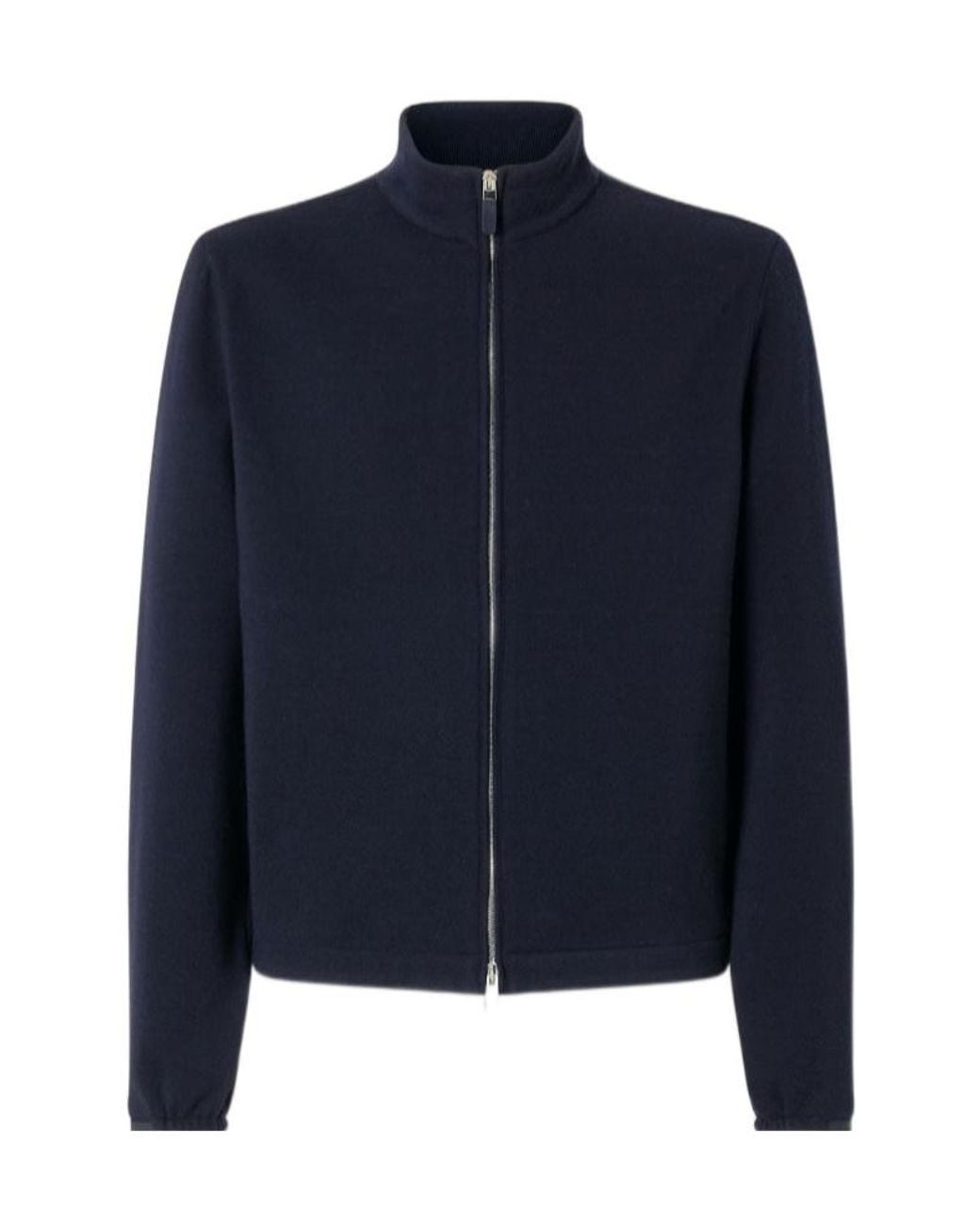 Zegna Blue High Neck Zip-Up Cardigan for men