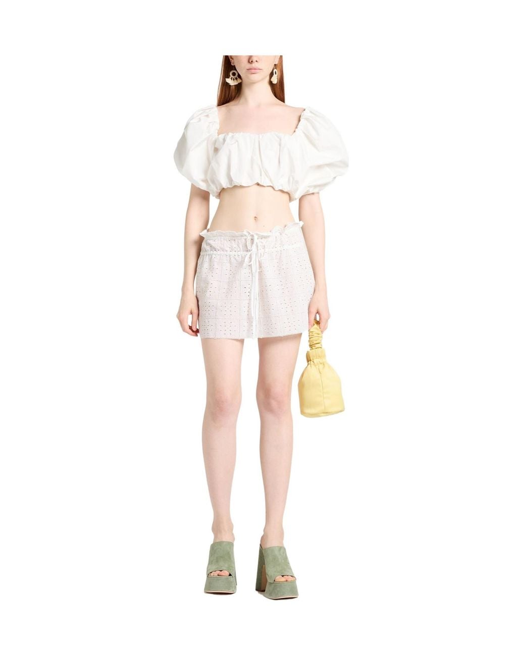 Ganni White Solid-Colored Cutout Umbrella Skirt