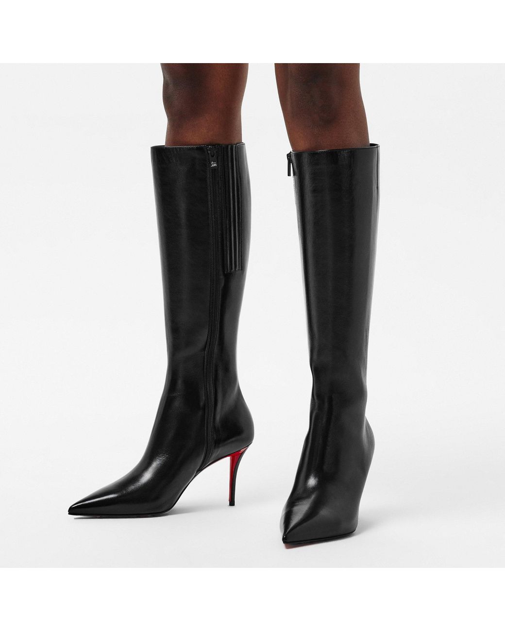 Christian Louboutin Black Pointed-Toe Slim-Heel Knee-High Boots
