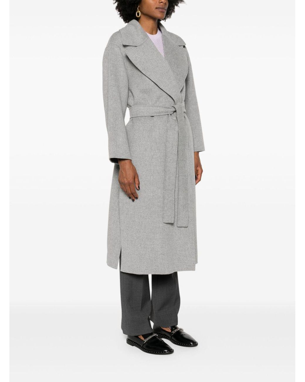 Max Mara Gray 'S Belted Long-Sleeved Coat