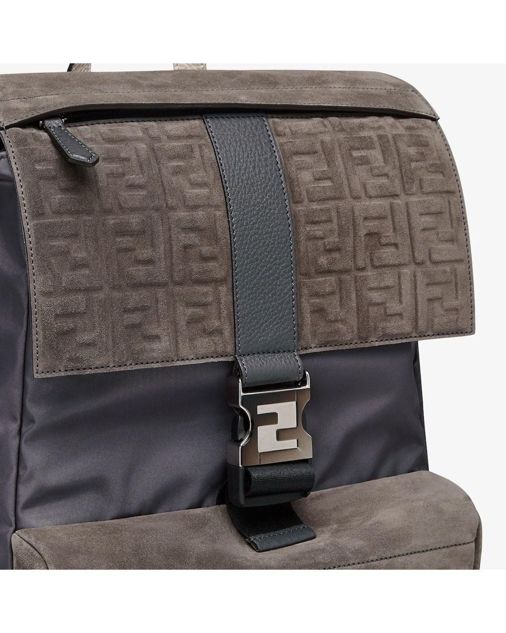 Fendi Gray Ness Medium Backpack for men