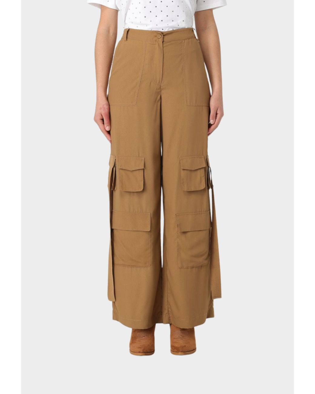 Twinset Natural Wide-Leg Cargo Trousers