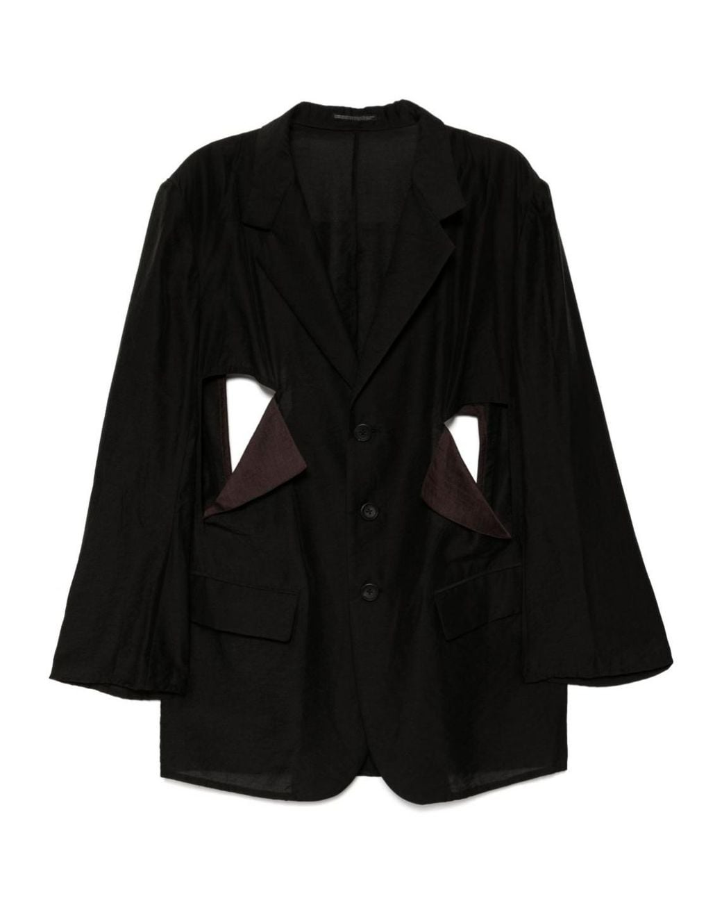 Yohji Yamamoto Black Cut-Out Long Sleeved Blazer for men