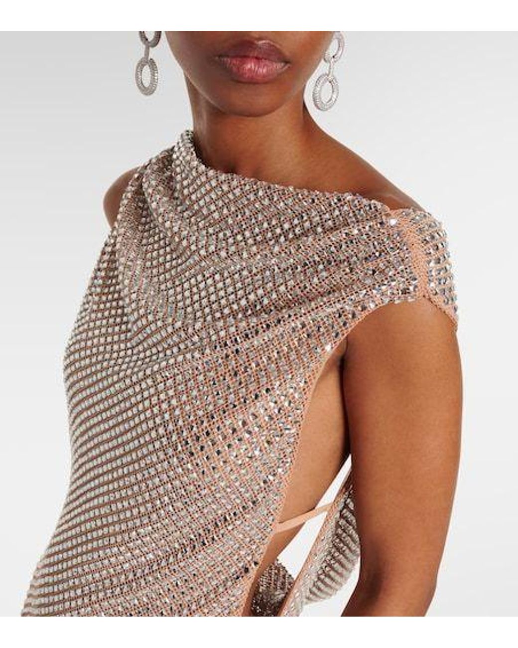 Self-Portrait Brown Rhinestone Draped Open-Back Maxi Dress
