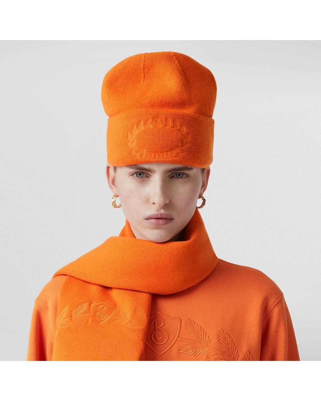 Burberry Orange Crest-Embroidered Cashmere Beanie for men