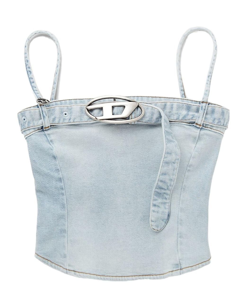 DIESEL Blue De-Lucy-S Logo Plaque Denim Tank Top
