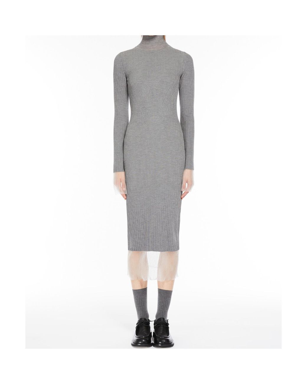 Sportmax Gray Layered Ribbed Midi Dress
