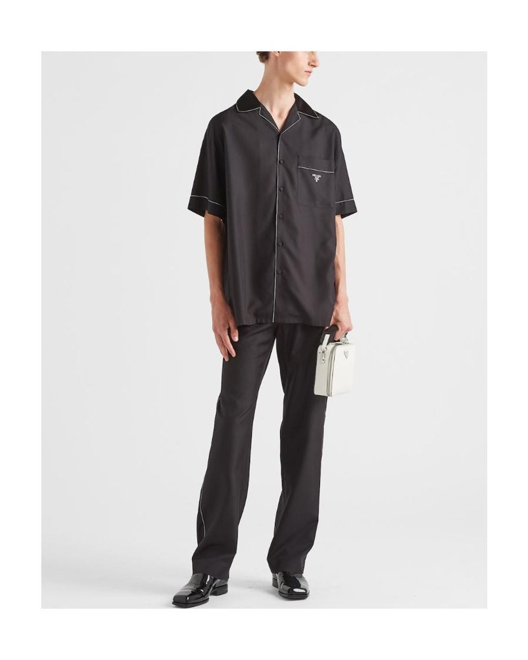Prada Black Logo-Embroidered Short-Sleeved Shirt for men
