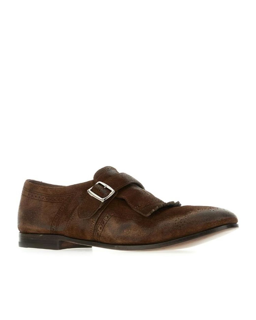 Church's Brown Suede Shanghai Laser Monk Strap Shoes for men