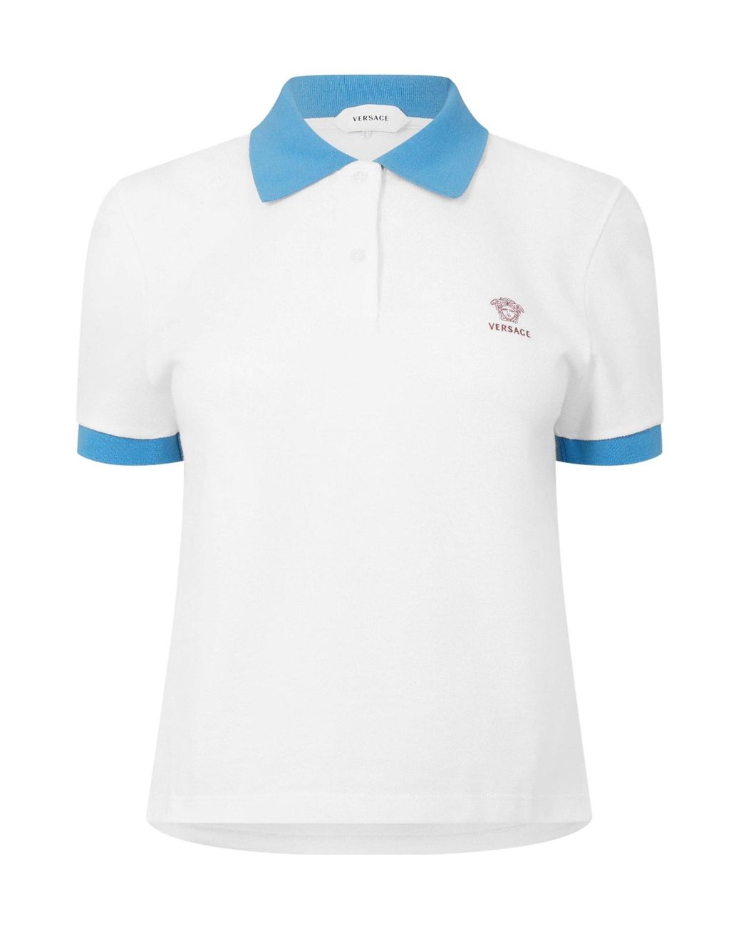 Versace Blue Minimalist Short-Sleeve Polo Shirt