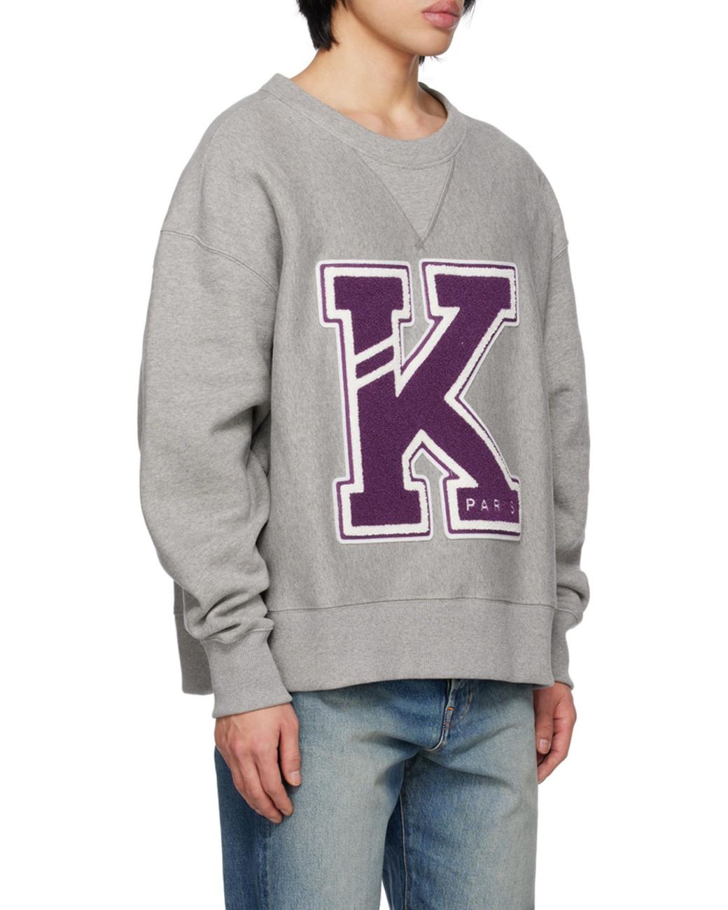 KENZO Gray Logo-Patch Detailed Crewneck Sweatshirt for men