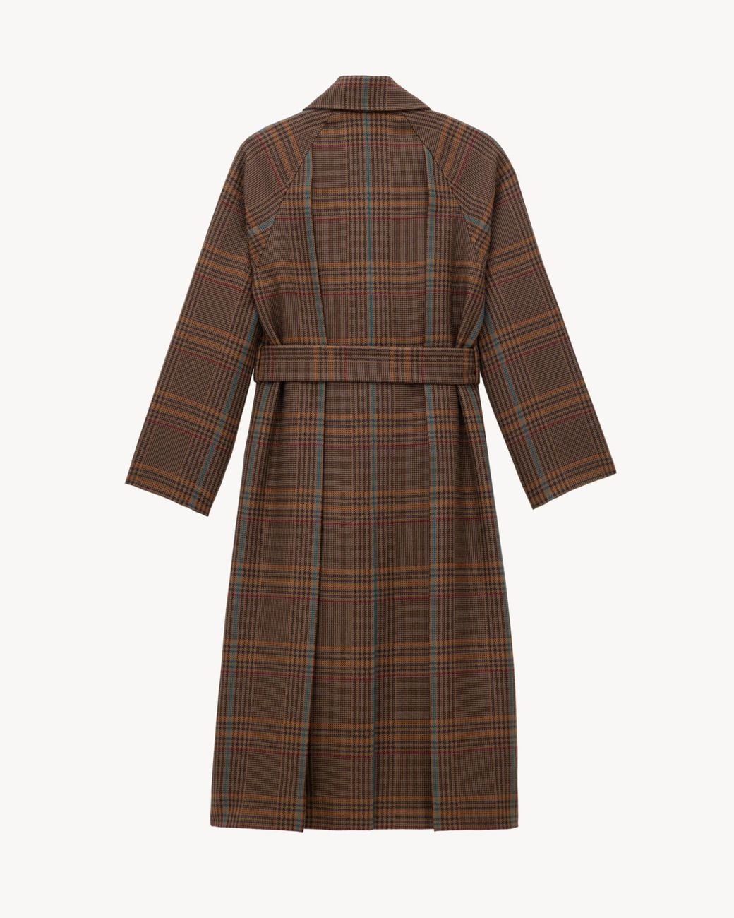 Saint Laurent Brown Checked Belted Long Coat for men