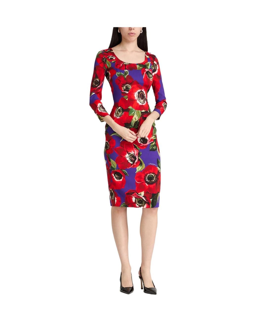 Dolce & Gabbana Red Midi Dress Silk, Elastane