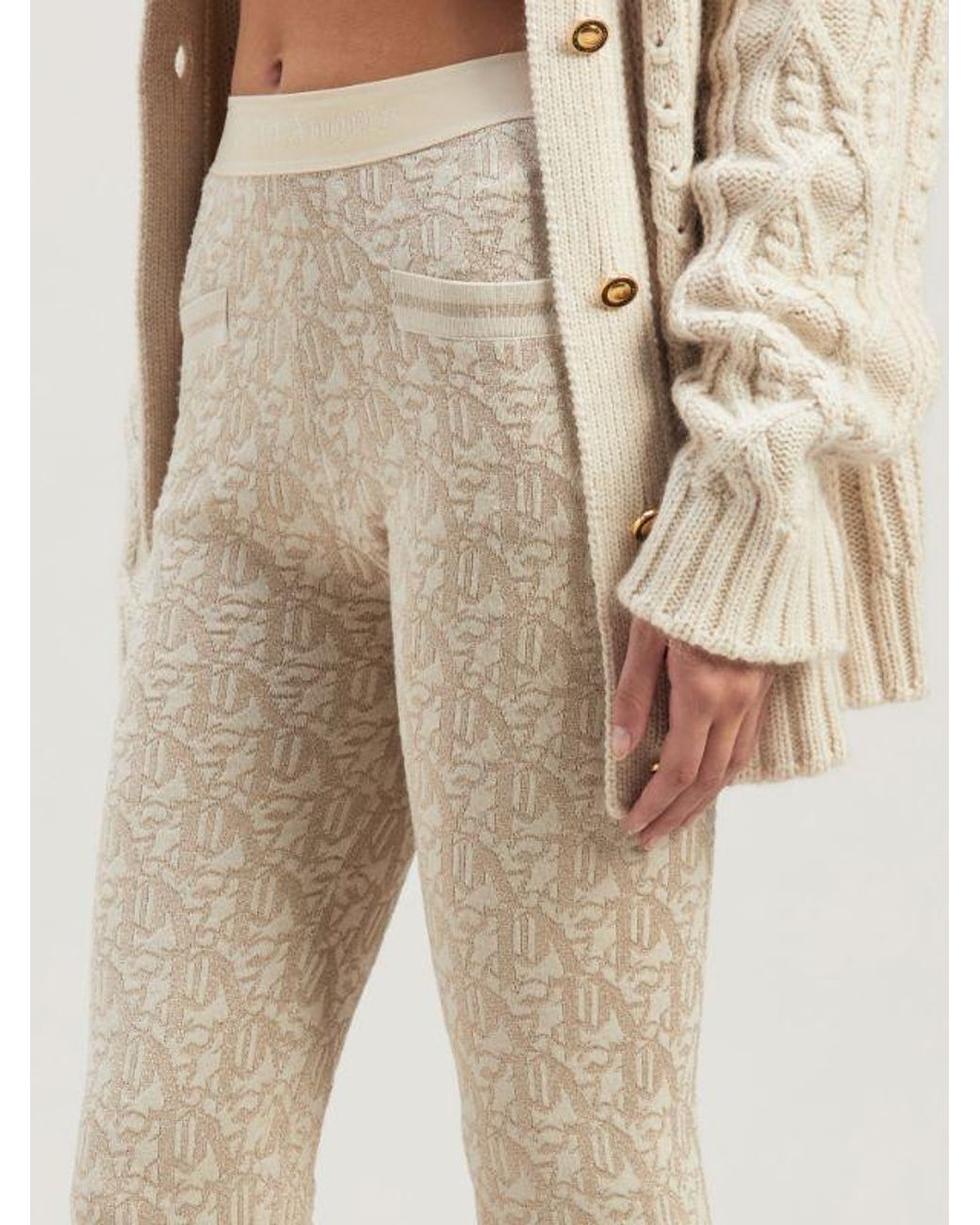 Palm Angels Natural Monogram Jacquard Knitted Pants