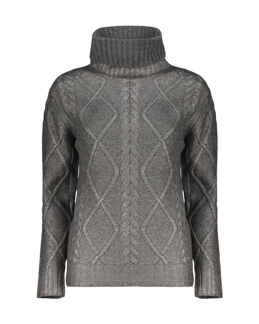 Herno Gray Cable-Knit Turtleneck Knitted Sweater