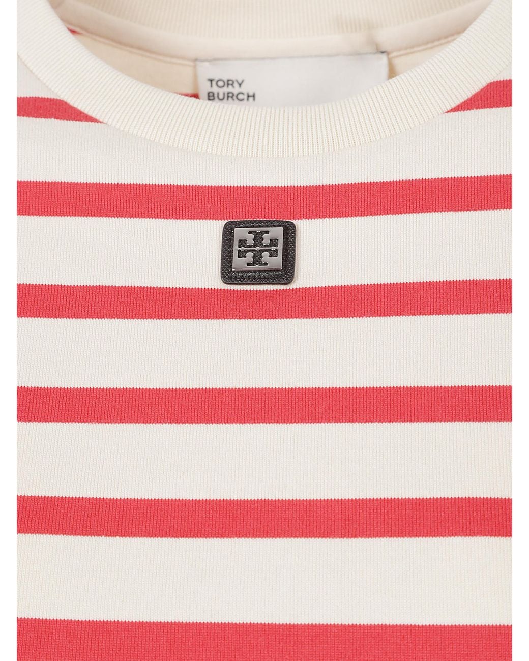 Tory Burch Pink Striped Embroidered T-Shirt