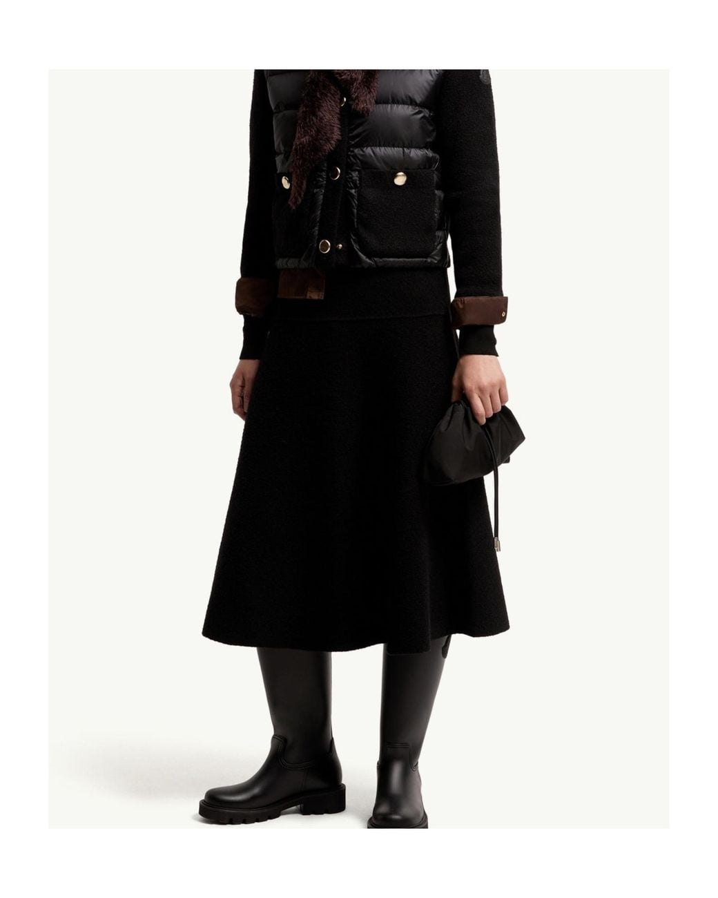 Moncler Black Bouclé Wool Blend Midi Skirt
