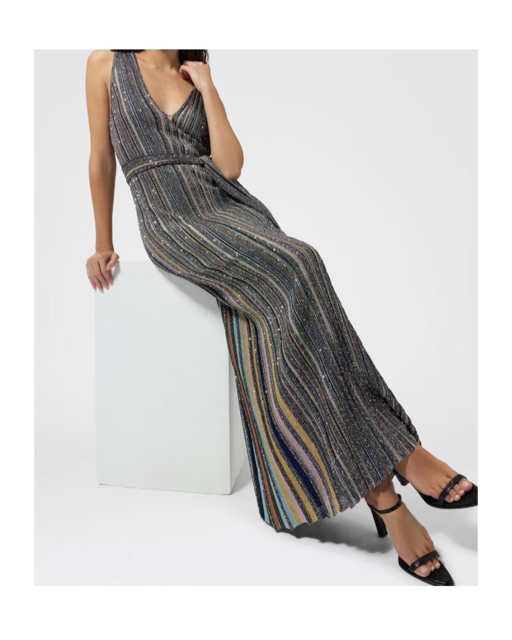 Missoni Gray Striped Belted Maxi Dress