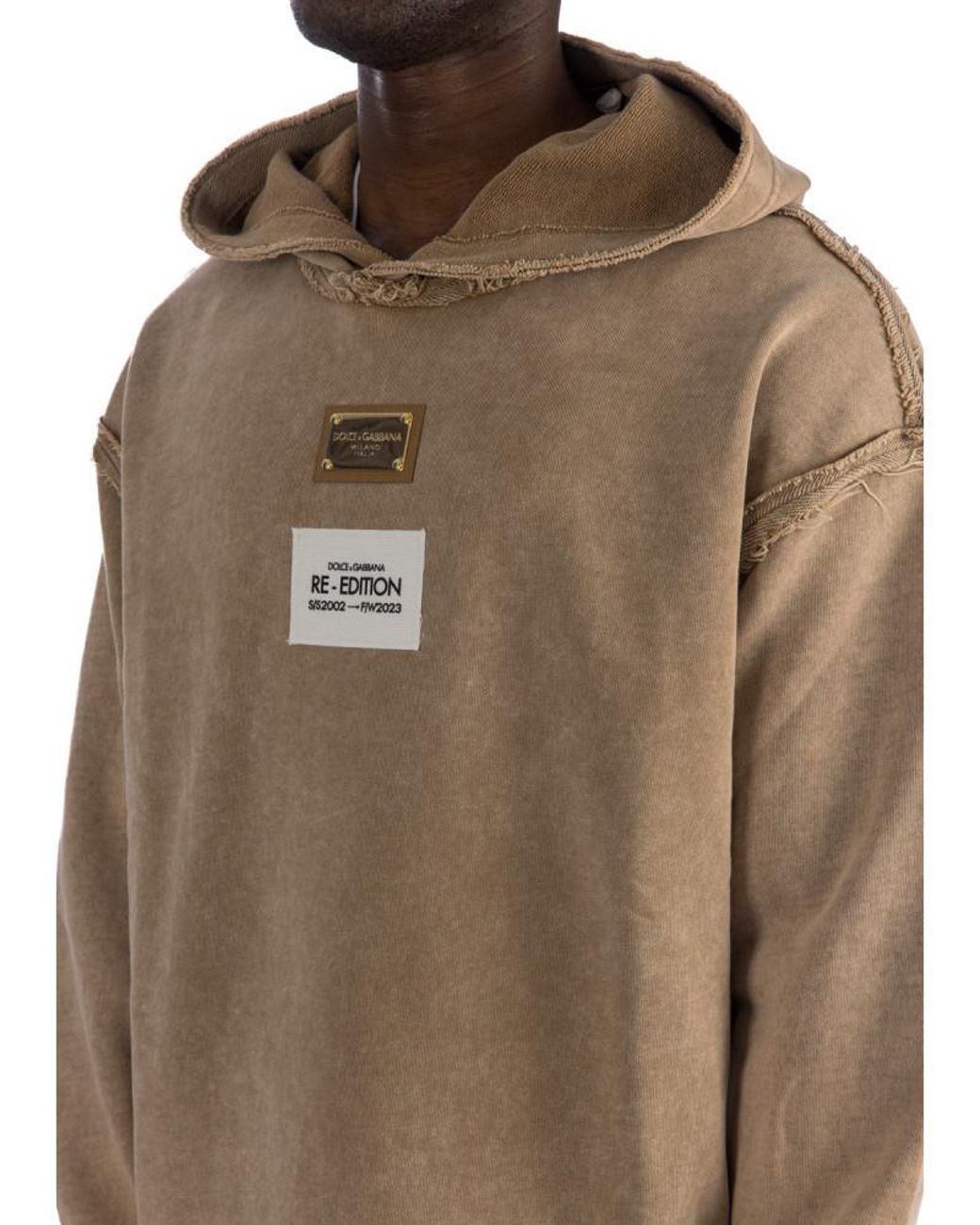 Dolce & Gabbana Natural Logo Plaque Hoodie for men