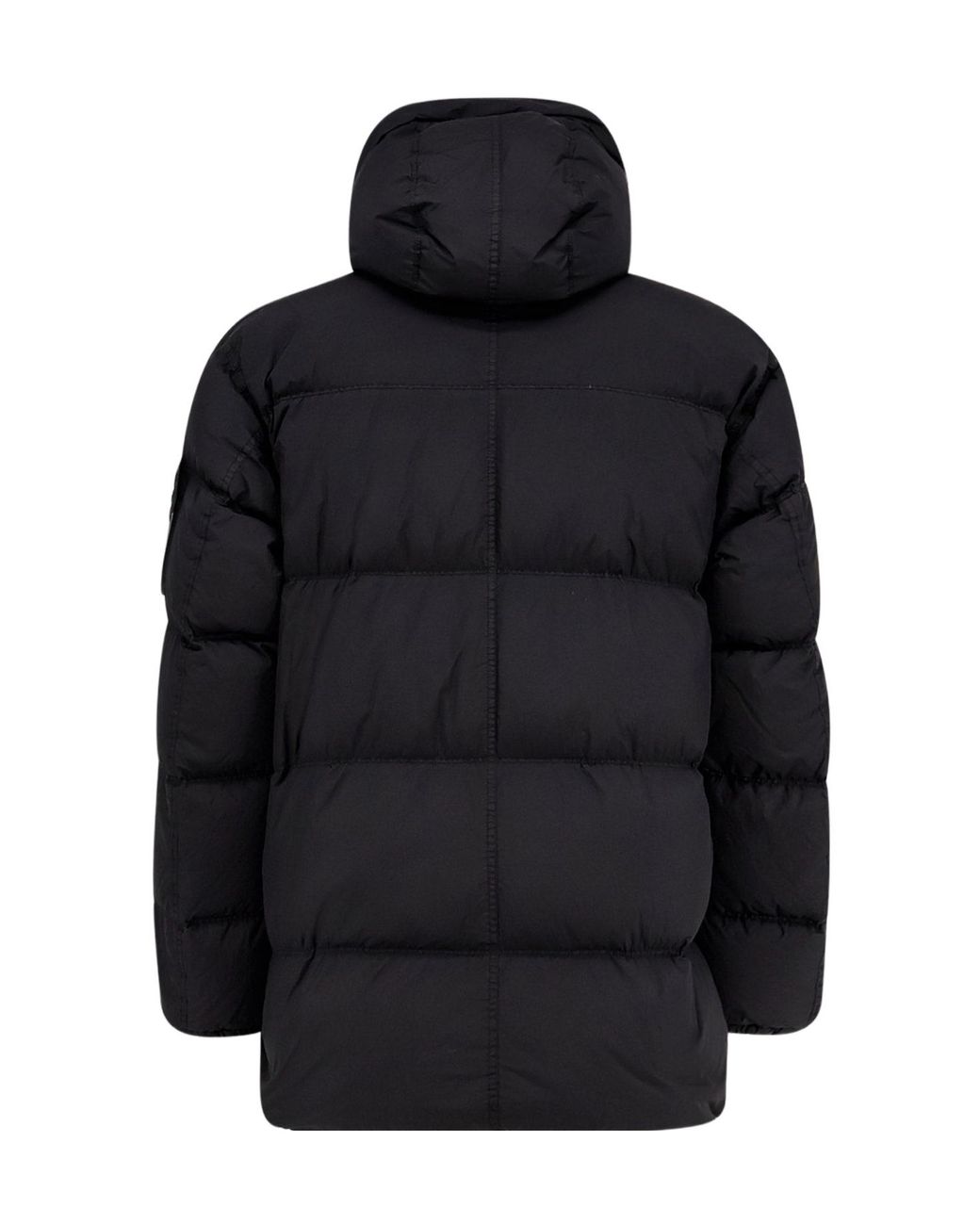 Stone Island Black Logo Patch Hooded Coat for men