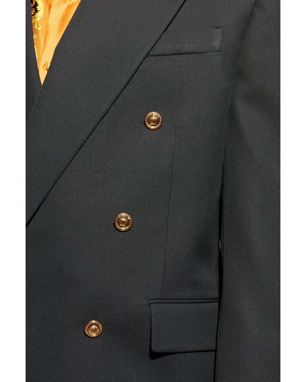 Versace Black Double-Breasted Tailored Blazer for men