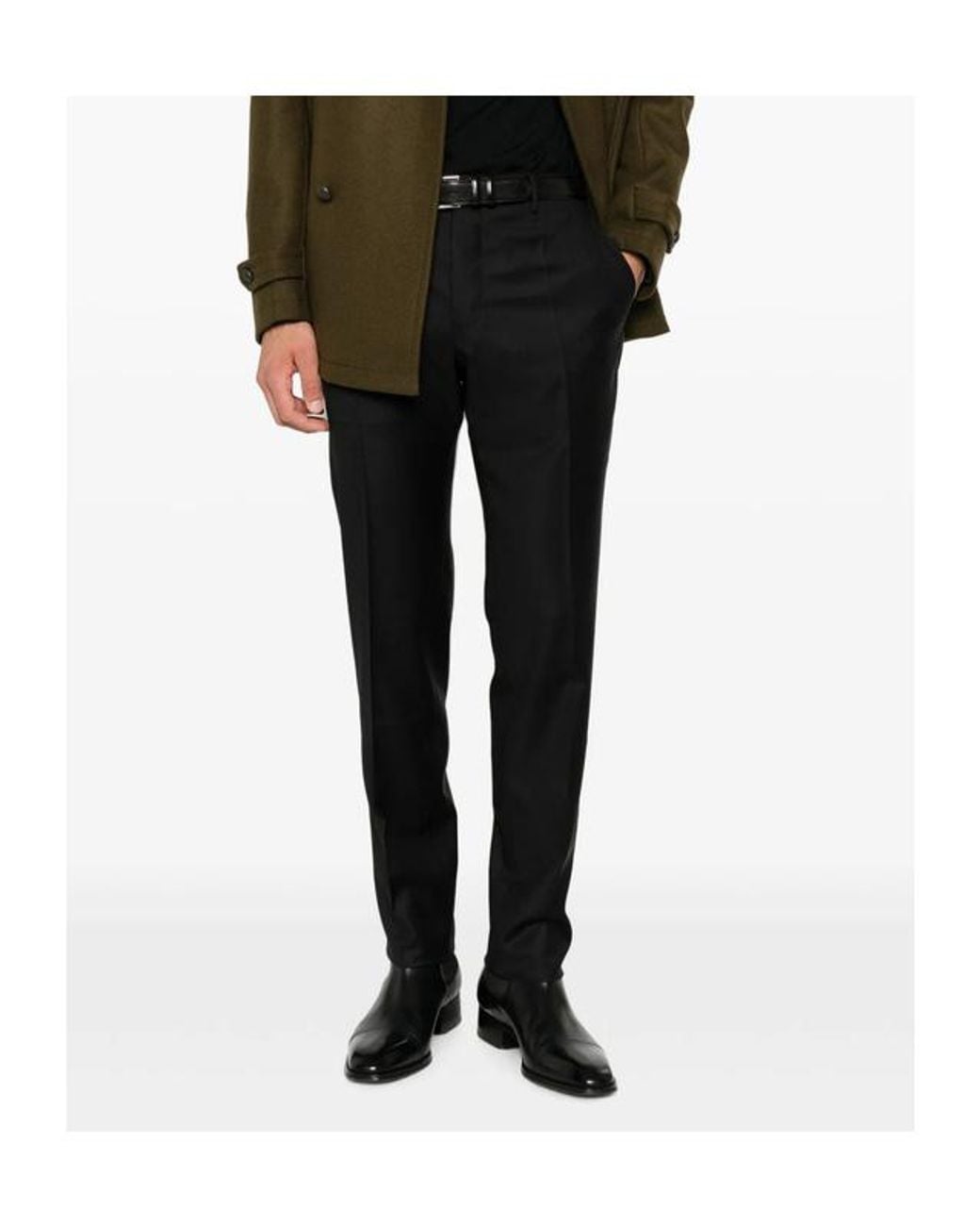 Incotex Black Pressed-Crease Belt-Loop Trousers for men