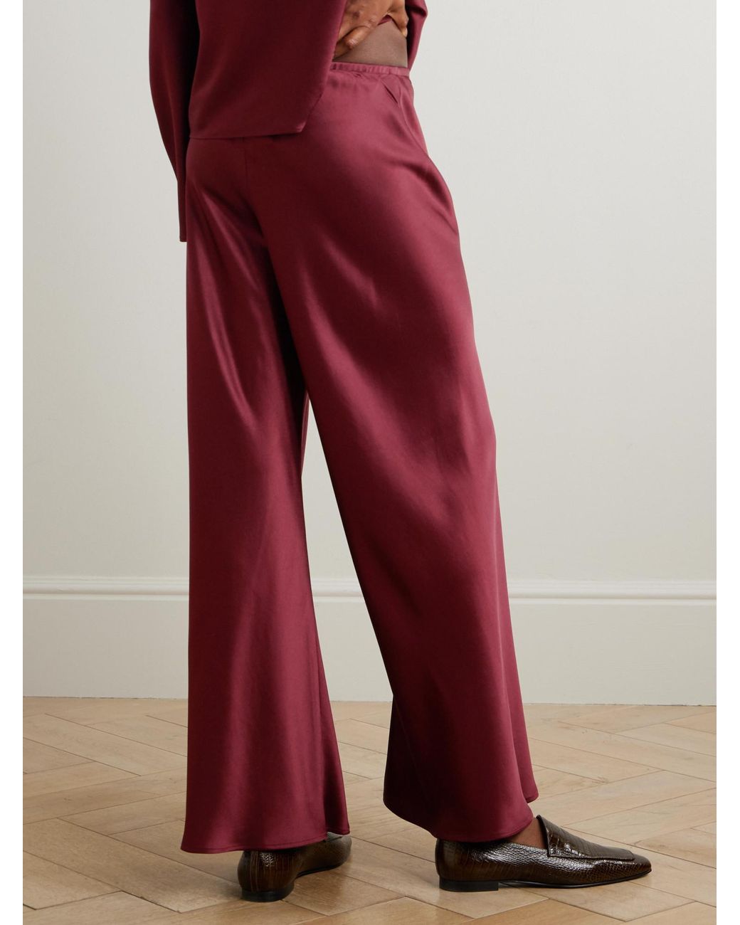 Leset Red Barb Draped Satin Wide-Leg Pants