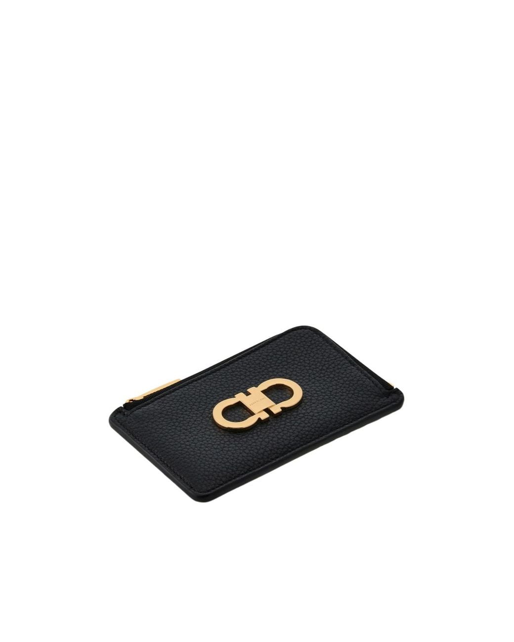 Ferragamo Black Gancini Hammered Card Holder