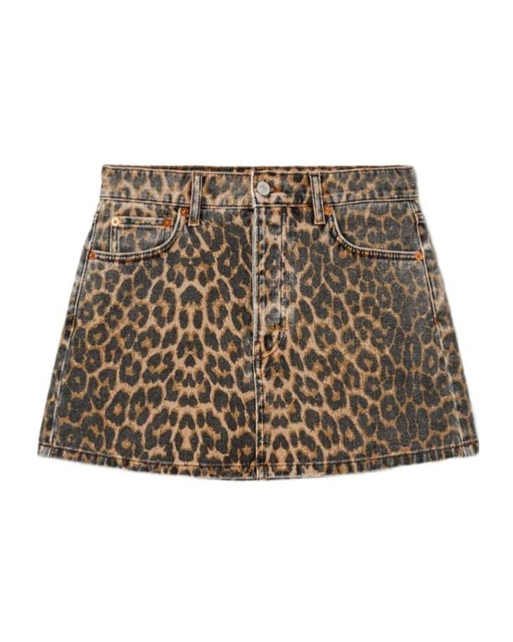 Re/done Brown Animal Print Denim Mini Skirt