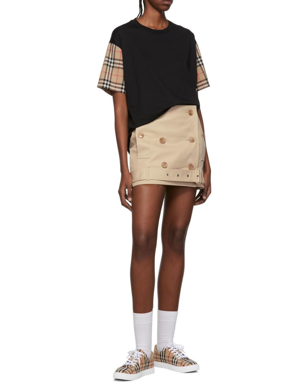 Burberry Black Net Sustain Checked Poplin-Trimmed Cotton-Jersey T-Shirt