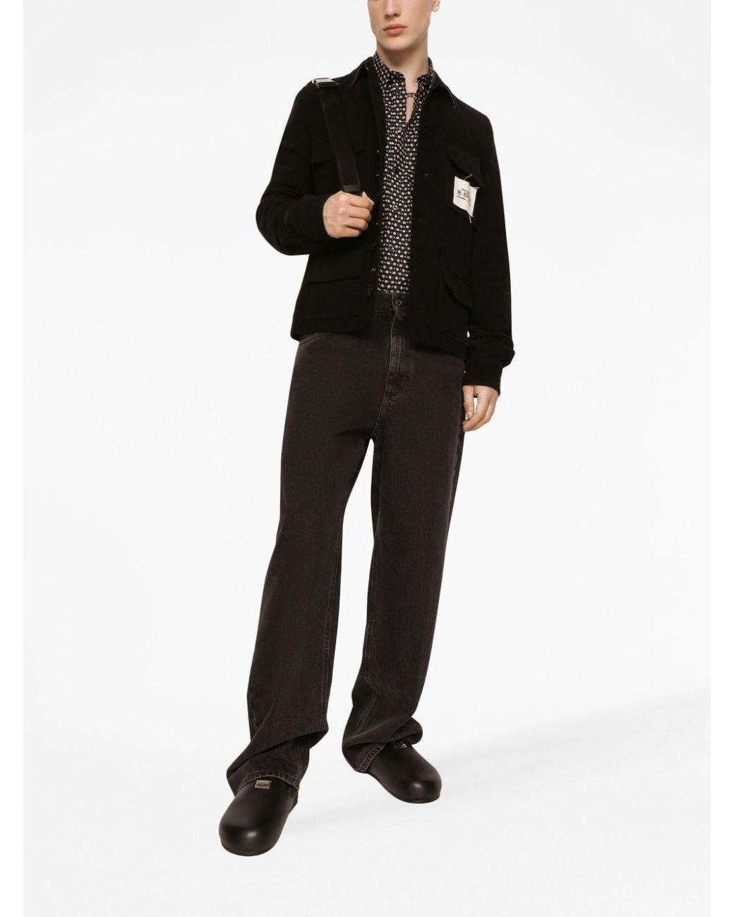Dolce & Gabbana Black Oversize Poplin Shirt With Dg Logo Print for men