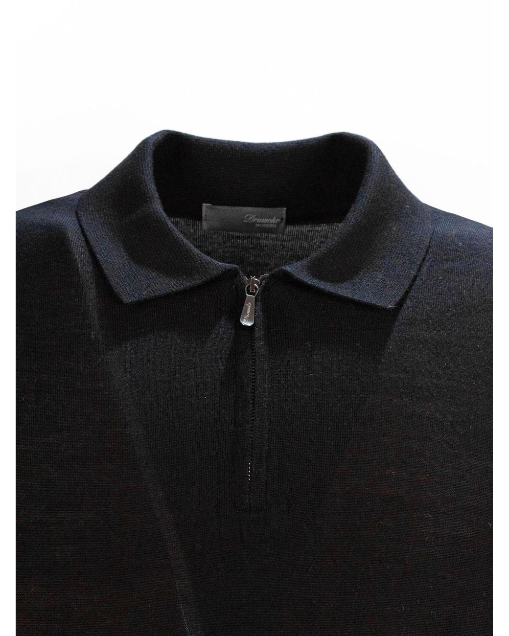 Drumohr Blue Zip-Collar Merino Polo Shirt for men