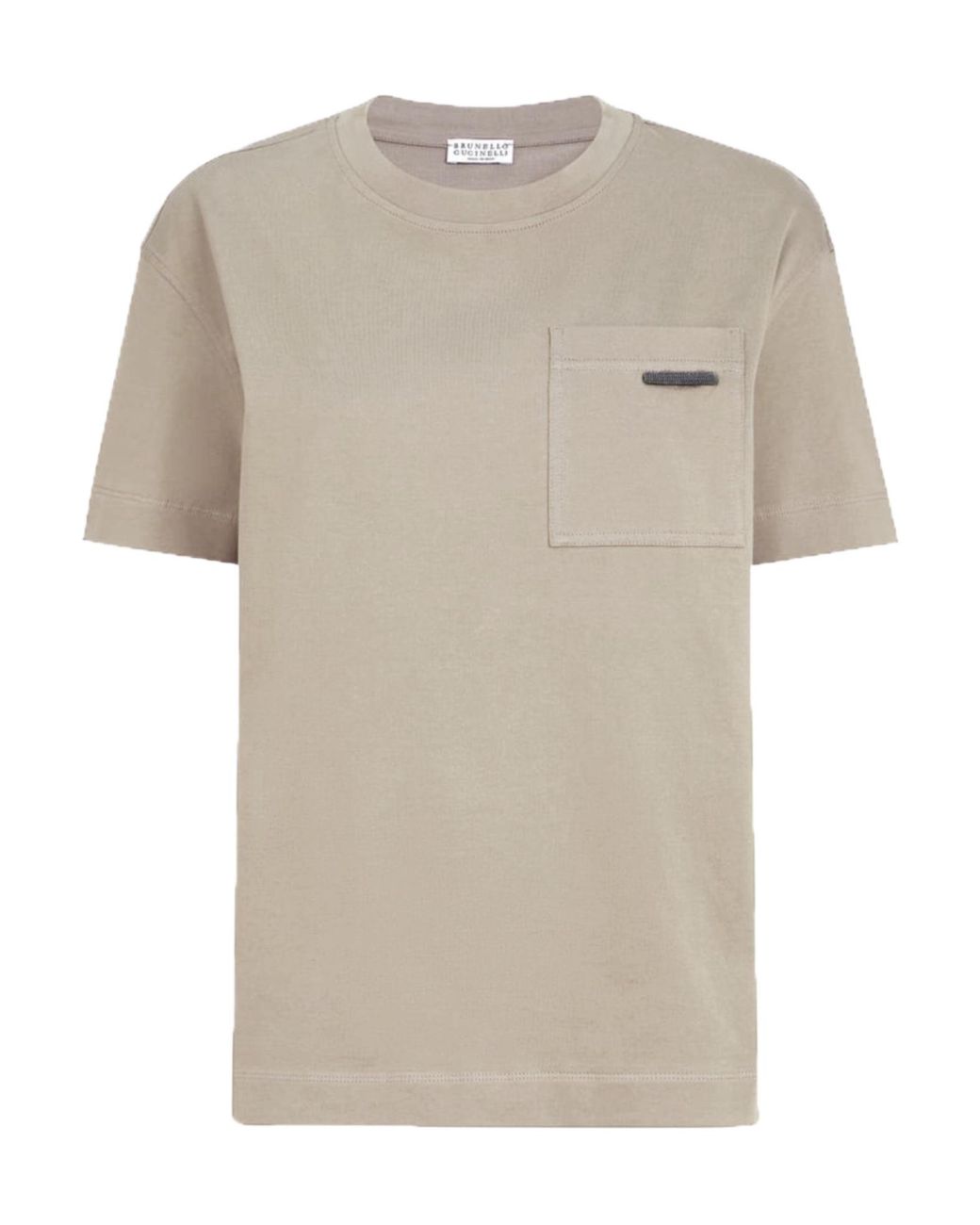 Brunello Cucinelli White Shiny Tab Crewneck T-Shirt
