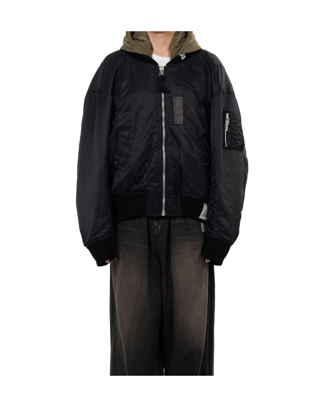 Maison Mihara Yasuhiro Black Extended Placket Hood Flight Jacket for men