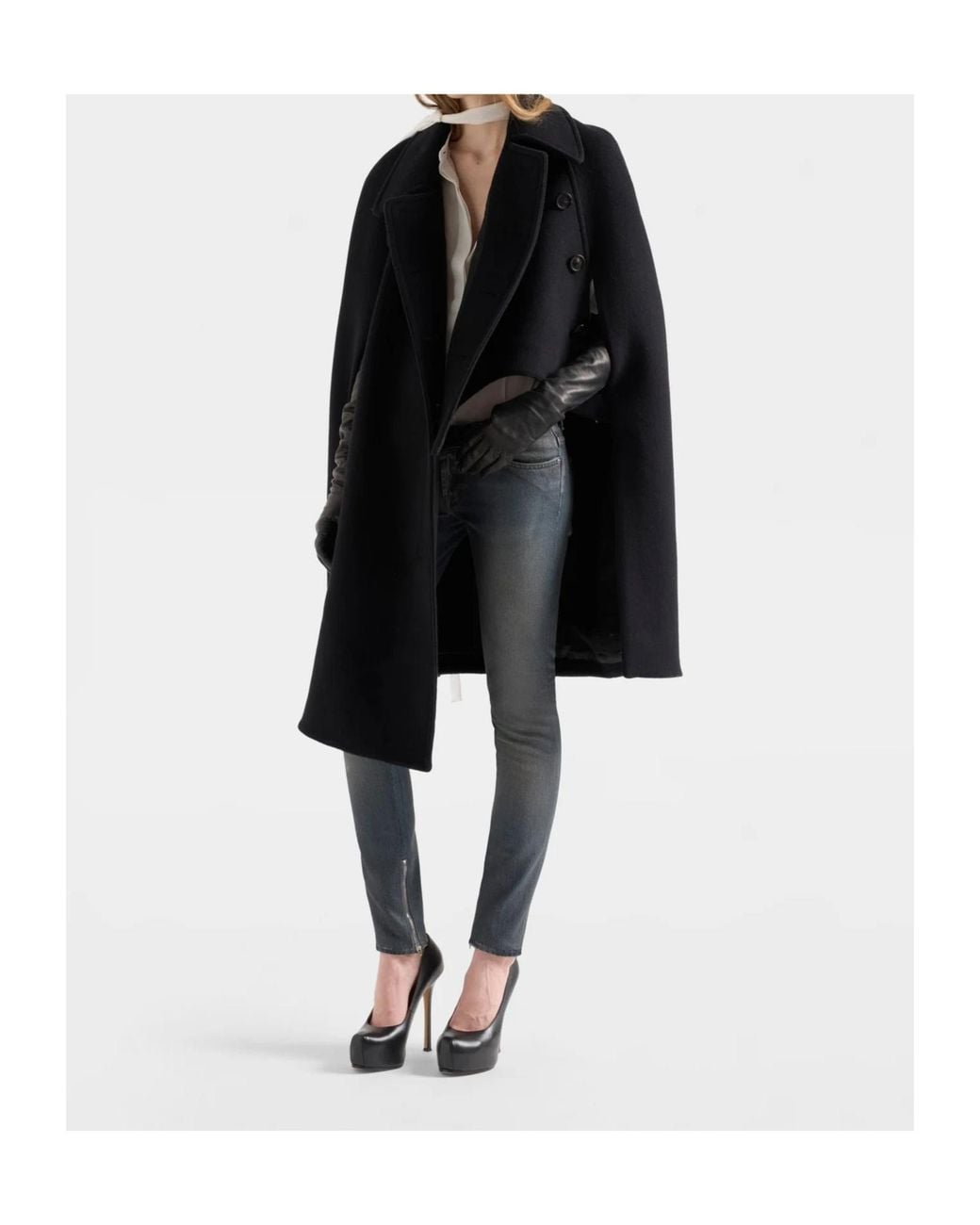 7 For All Mankind Black Double-Breasted Wool Cape