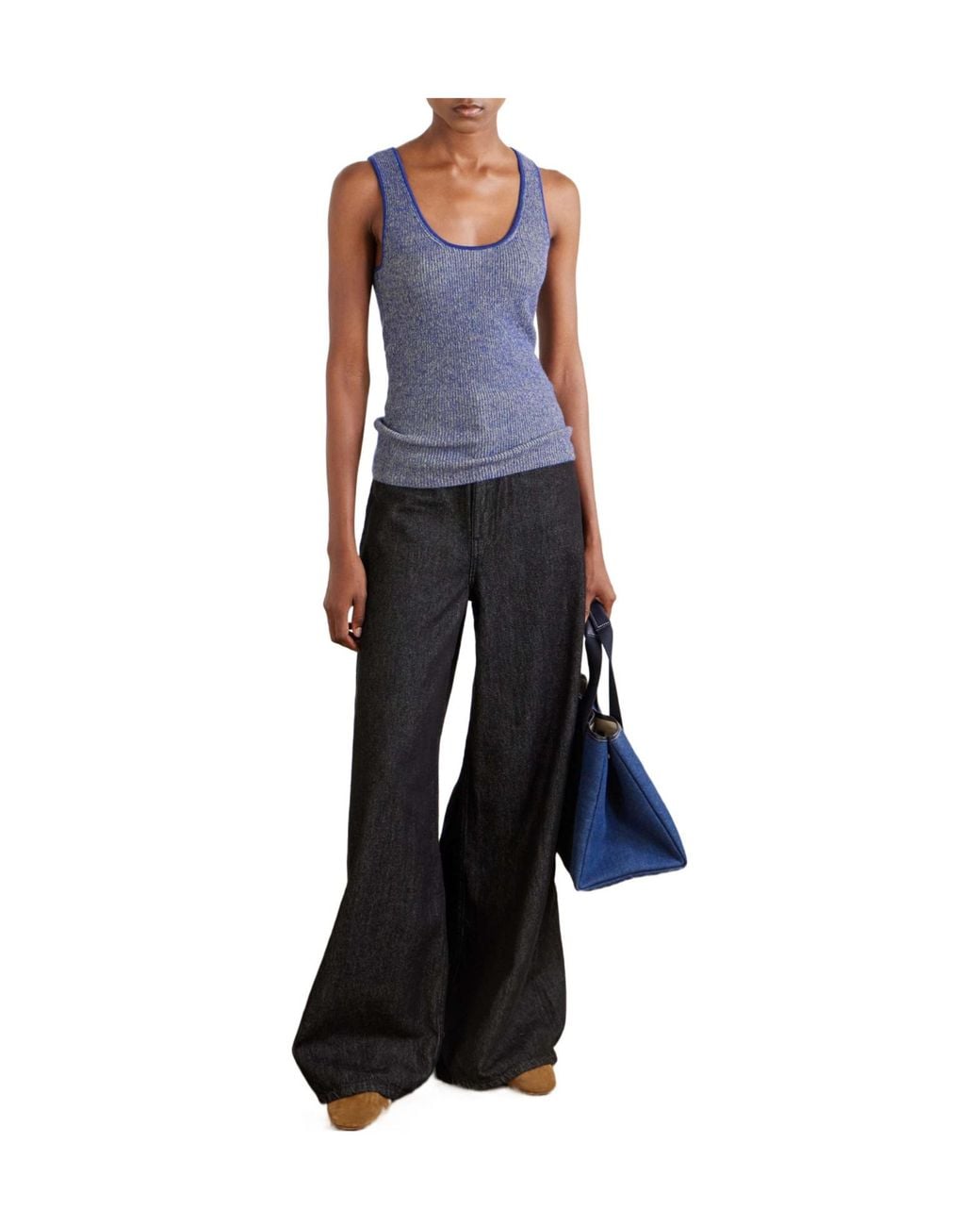 The Elder Statesman Blue Marl Knitted Cashmere Tank