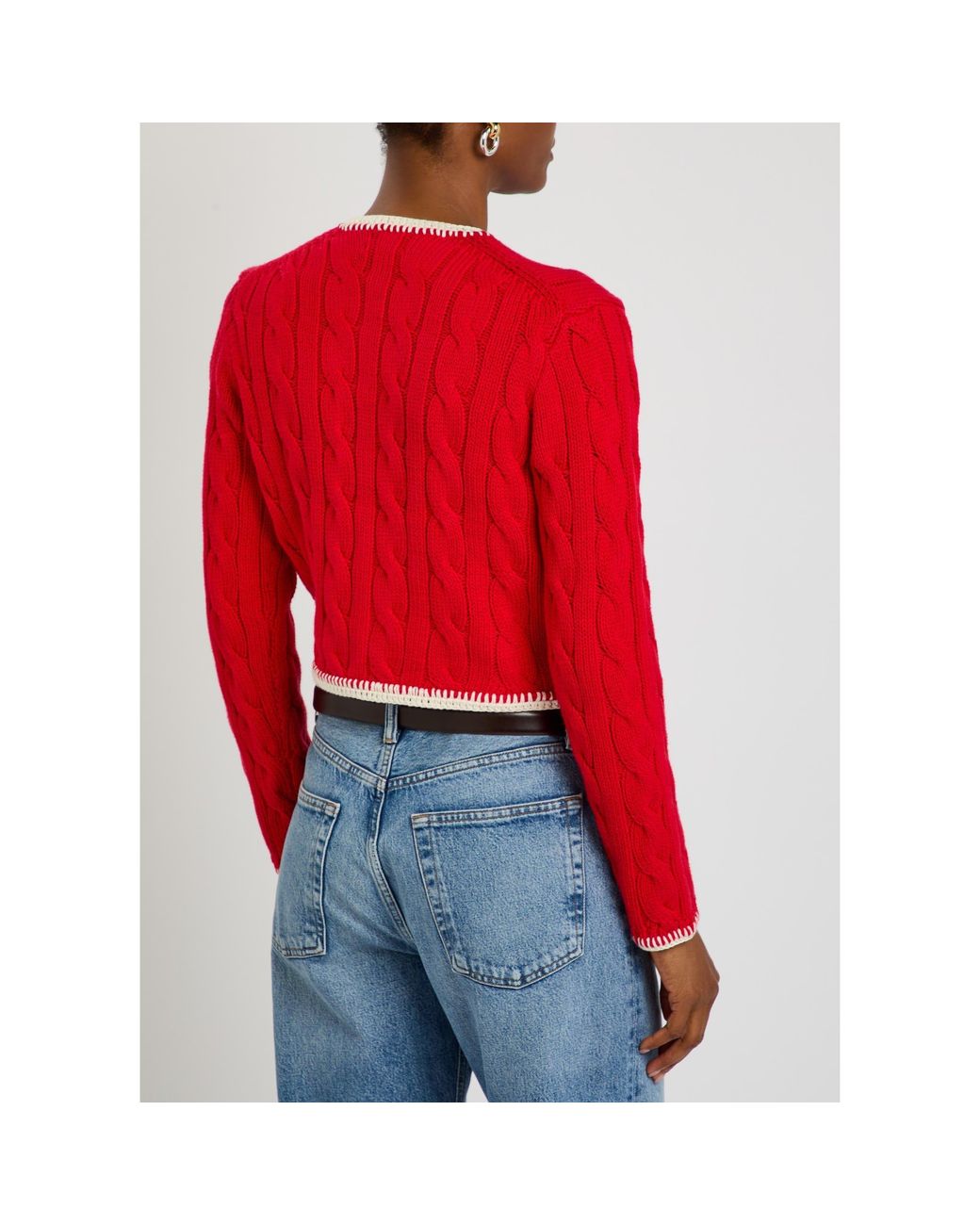 Polo Ralph Lauren Red Cotton Slim-Fit Cropped Cardigan
